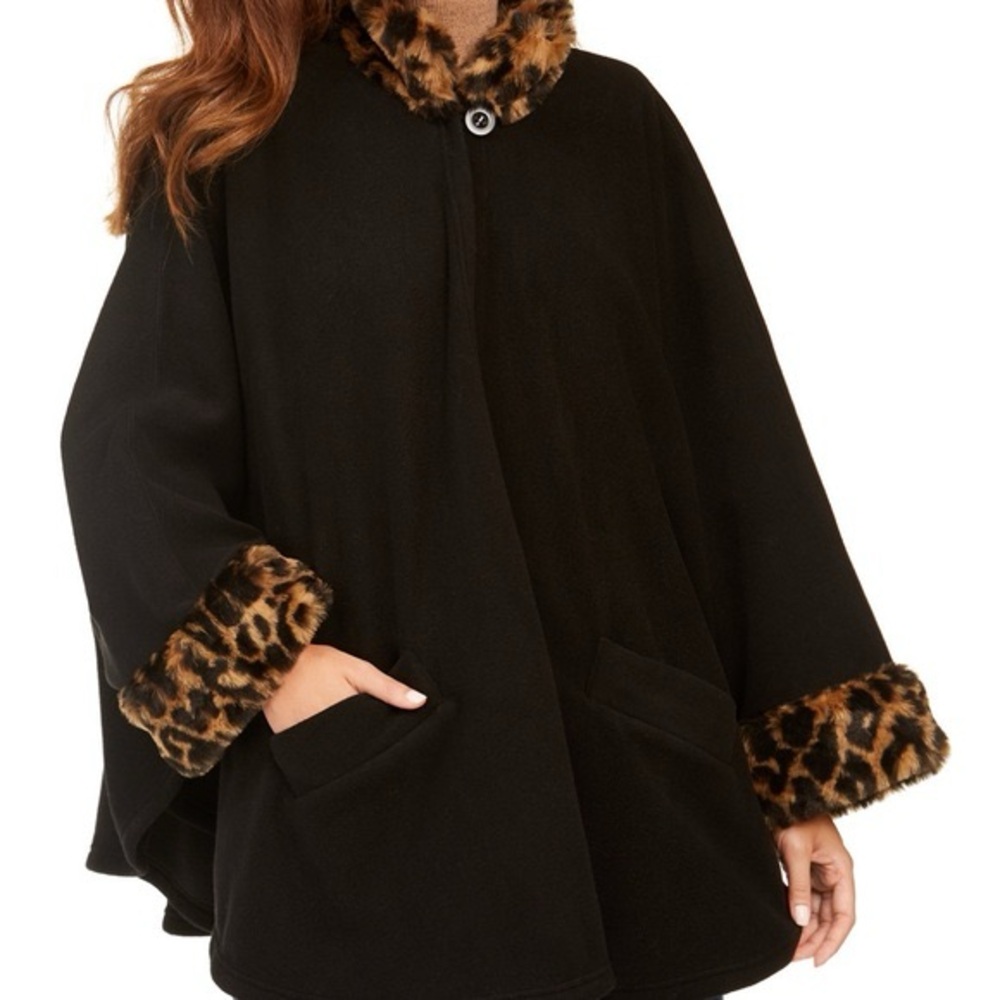 Cejon Black Cape with Animal Print Trim L/XL